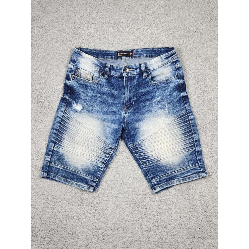 Southpole Mens Size 30 Slim Fit Jean Bermuda Shorts Stretch Acid Wash A0049 moto